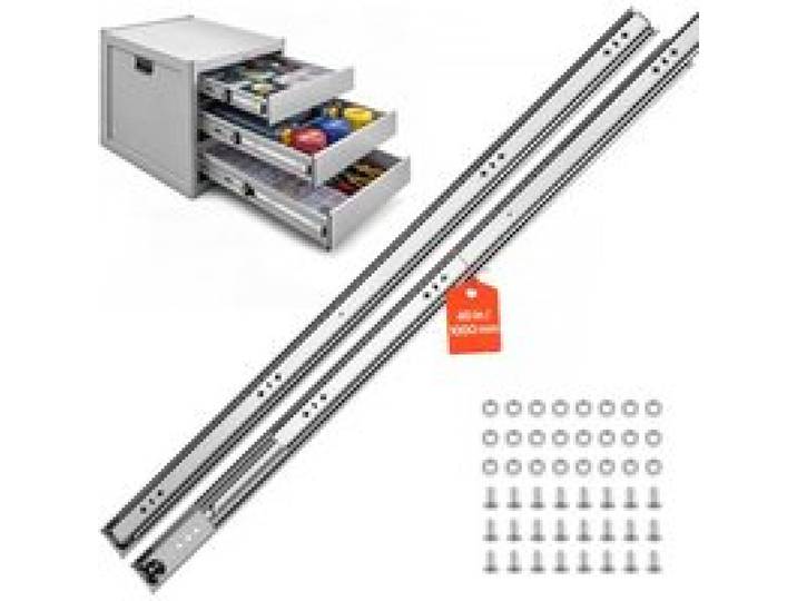 VEVOR Glissières pour Tiroir Charge Lourde 100 cm 120,2 kg, Rail Tiroir Coulissant Latéral à Billes, pour Meuble, Établi, Camping-Car, Cuisine, Extension Totale en 3 Sections, Acier Carbone, 1 Paire