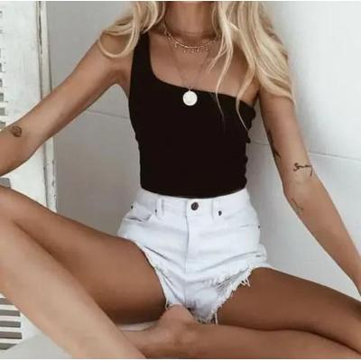 Uplifted Finds One Shoulder Summer Crop Top Sleeveless Tank Vest For Women l black