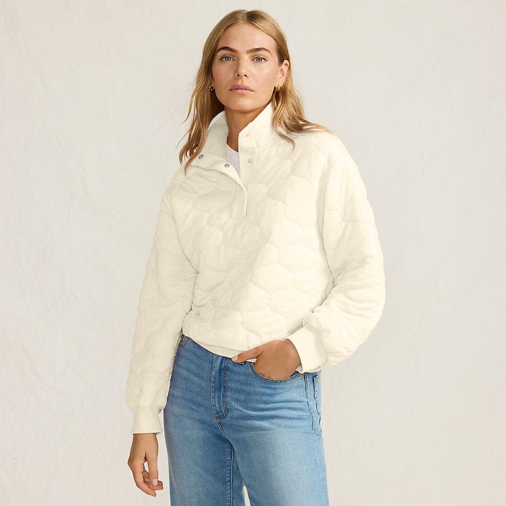 Sweatshirt mit Steppung für Damen in Petite-Größe, Damen, size: petite, Elfenbein, Polyester/Viskose, by Lands' End