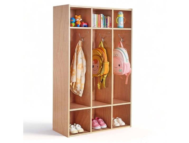 Vestiaire 3 Enfants Ouvert-VEVOR-Penderie pour Enfants en Bois-Rangement pour Crèche Maternelle Garderie Maison