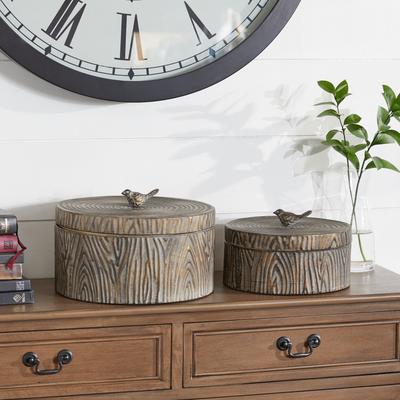 ARCILLA ELEMENTAL Bronze Metal Carved Bird Living Room Decorative Jars (Set of 2)