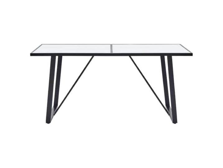 KFGWERSTY Esstisch 160 x 80 x 75 cm Hartglas Metall Weiß Marmormuster Tischplatte, 5 mm Hartglas, pulverbeschichtetes Metallgestell, für Küche und Esszimmer, leicht abwischbar