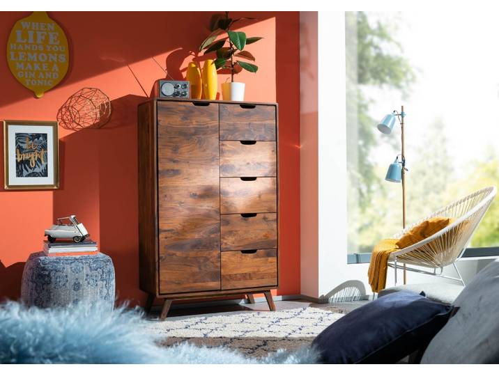Highboard Sheesham 90x40x145 walnuss gewachst MALMÖ 2 #109