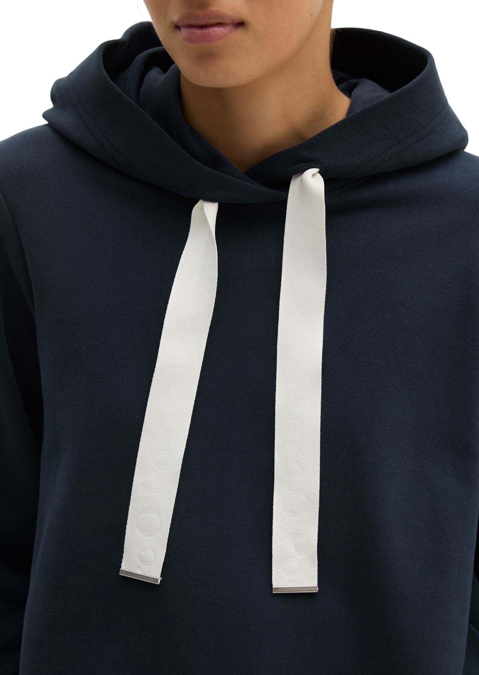 Marc O' Polo Hoodie MARC O'POLO, Damen, Gr. M, blau (martime blau), angeraute Sweatware, Obermaterial: 100% Baumwolle, relaxed fit normal, Bündchen, Sweatshirts Hoodie, relaxed mit gepeachter Oberfläche martime blau M