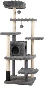 Costway 67 Inch Multi-level Cat Tree with Large Cat Condo and Padded Perch-Gray