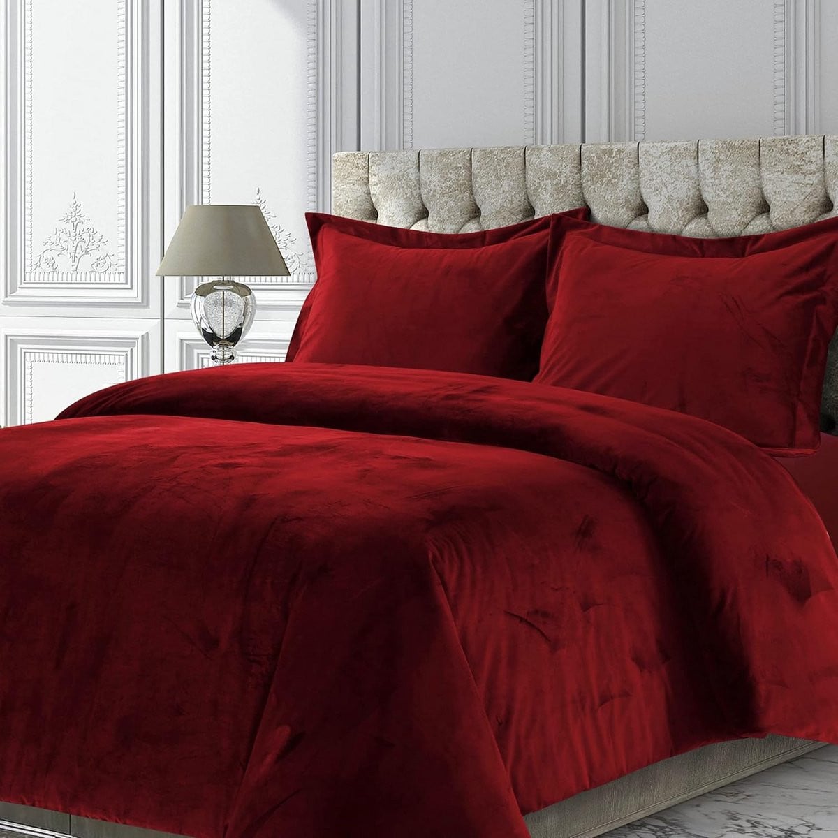 Luxe Fluweel Dekbedovertrekset Queensize Bordeauxrood - 3 Delig Oversized Beddengoed