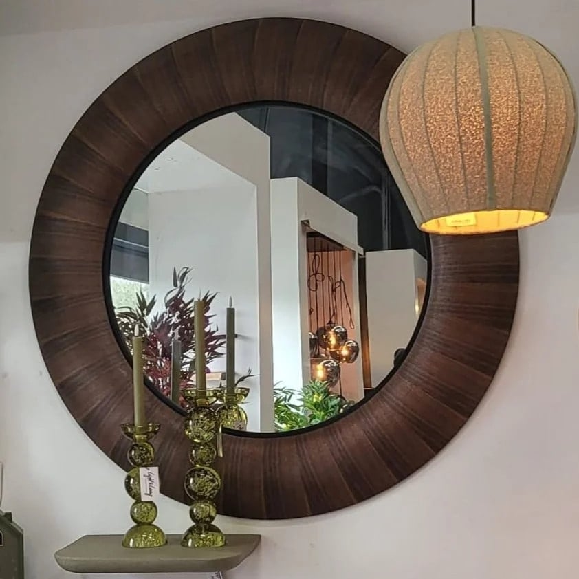 PTMD Spiegel Gezzy Natural wooden curl frame rond, bruin