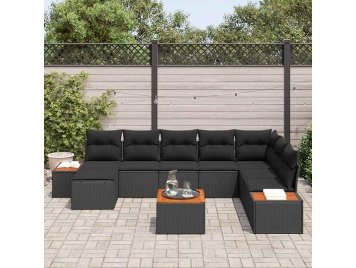 KTHLBRH Gartenmöbel-Set mit Kissen, 9-teilig, schwarz, Polyrattan Modular, UV-beständig, abnehmbare Kissen, Sitzsack und Tisch