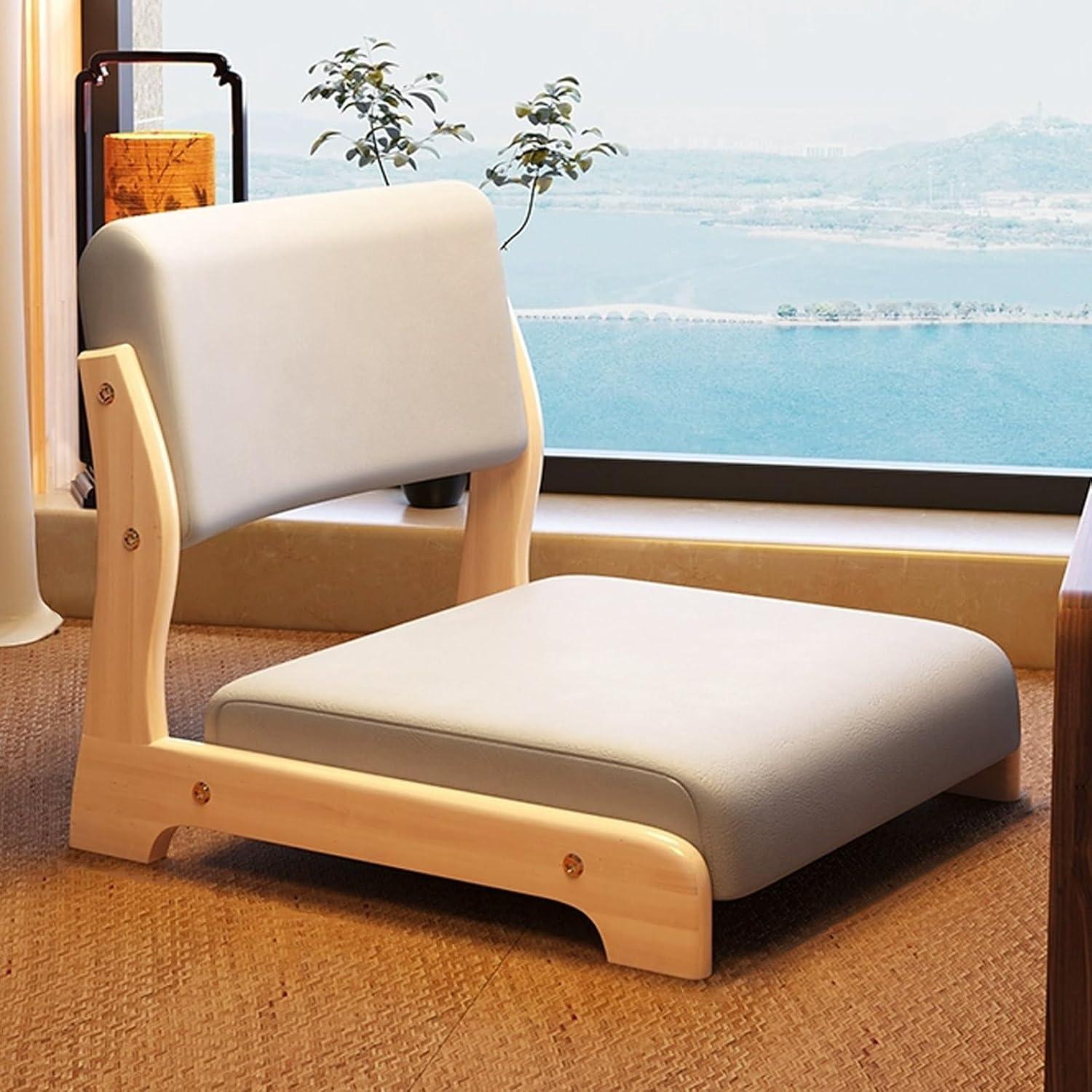Japanischer Bodenstuhl mit Rückenstütze für Erkerfenster, Lesen, Meditation, Wohnzimmer, Balkon und Teestube