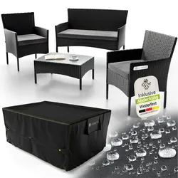 Juskys Polyrattan Gartenmöbel-Set Fort Myers schwarz mit Tisch, Sofa, 2 Stühle & Auflagen inkl. Abdeckung