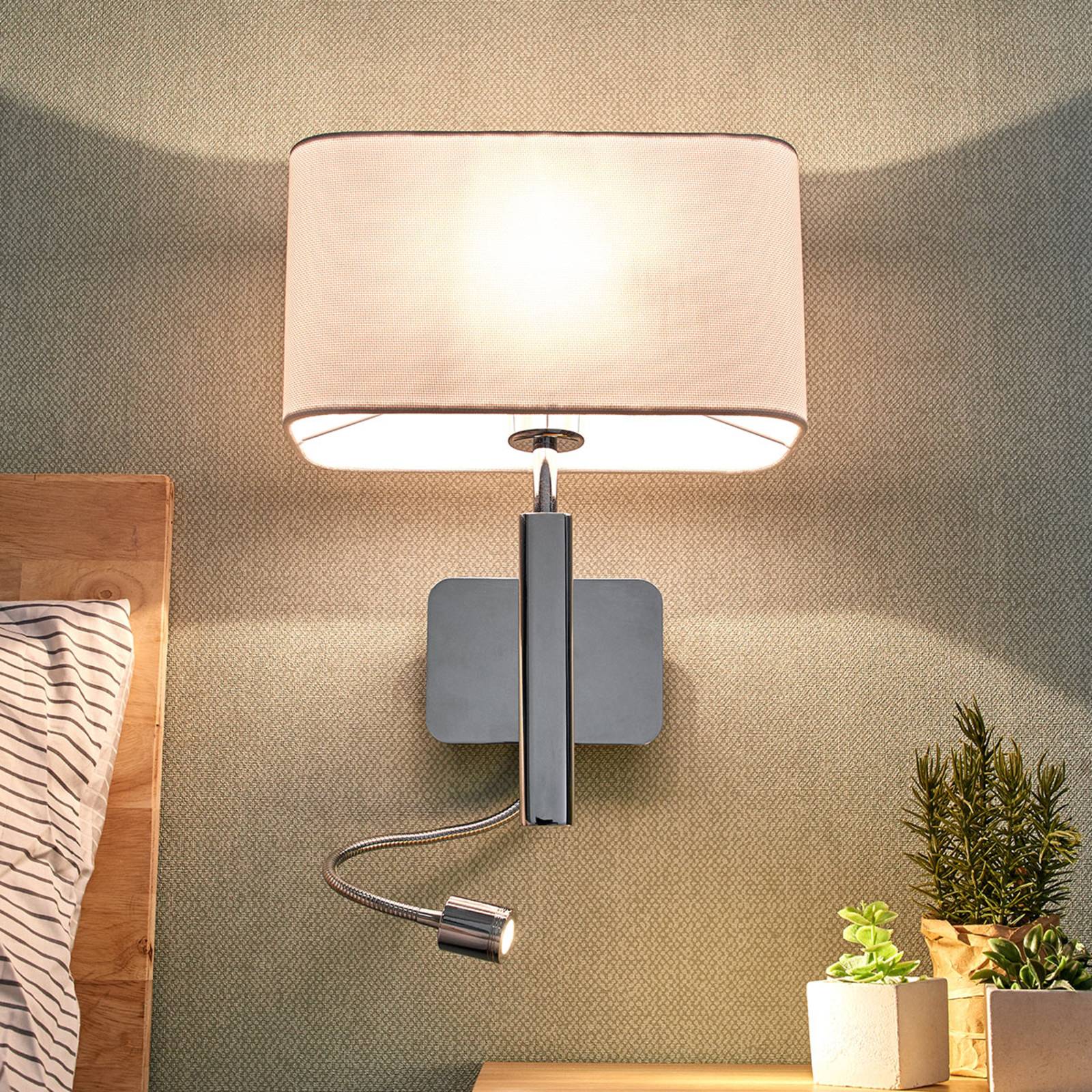 Wall Light Jettka Lucande, Chrome / silver, Living / Dining Room, Textile / fabric / silk, Wall Light