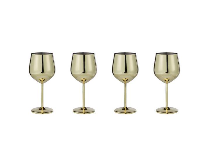 Butlers Weingläser (4er Set) Manhattan Lounge 400 ml, Goldfarben, Metall, Gläser, Weingläser