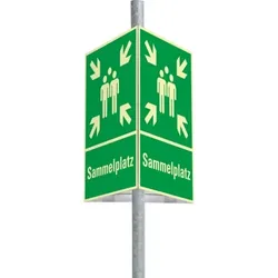 Schild | PERMALIGHT power langnachleuchtend Dreieckset Sammelstelle, Aluminium, 400x600mm, mit Befestigung
