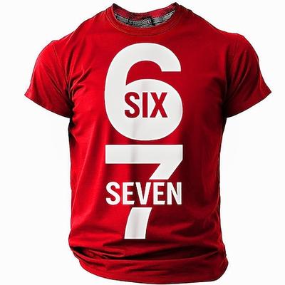 Herren Grafik T-Shirt Kurzarm 6 Sechs 7 Sieben Zahlenprint Freizeit Tee