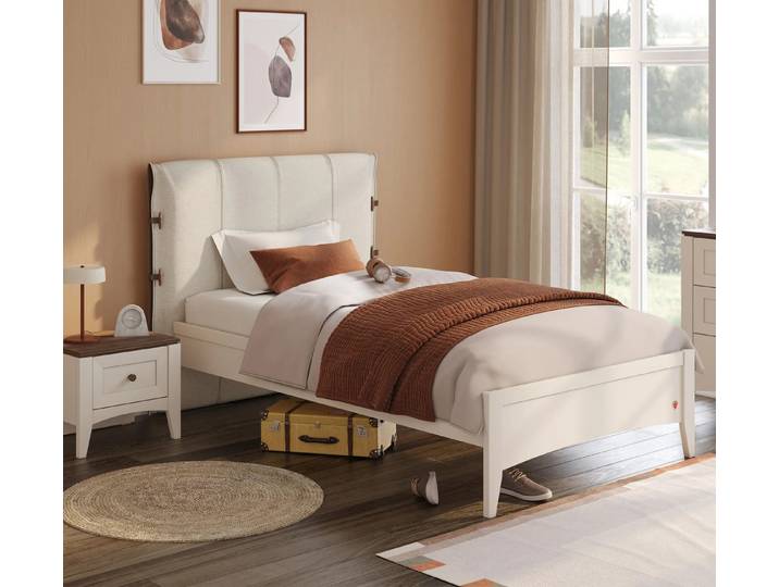 Möbel-Zeit Bett LAPEL Kinderbett – 100x200 / 120x200 cm – Cremeweiß – Modernes Design