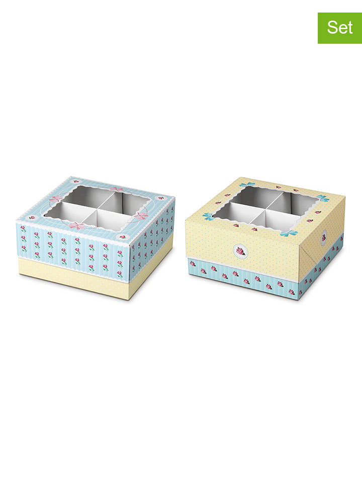Fackelmann 2er-Set: Muffinboxen in Hellblau/ Gelb - (L)16 x (B)16 cm - onesize