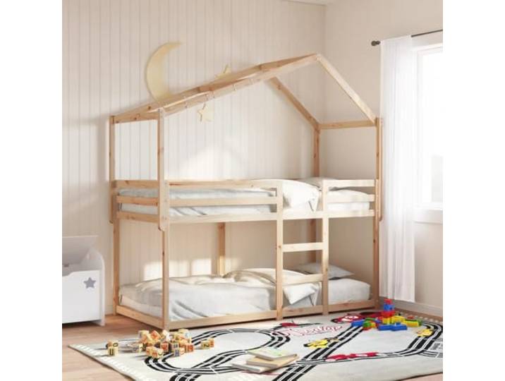 RJPLMFV Etagenbett, Kiefer, 90 x 190 cm, ohne Matratze Mit Dach, Geländer, Sperrholzlatten, Seitentür, für Kinder