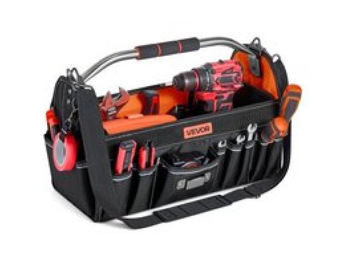 VEVOR Offene Werkzeugtasche 41x23x28cm, Aufbewahrungstasche mit 12 Innen- & 21 Außenfächern, Wasserfester Werkzeug-Organizer aus Polyester mit Schultergurt & Tragegriff, Werkzeugtrage für Handwerker