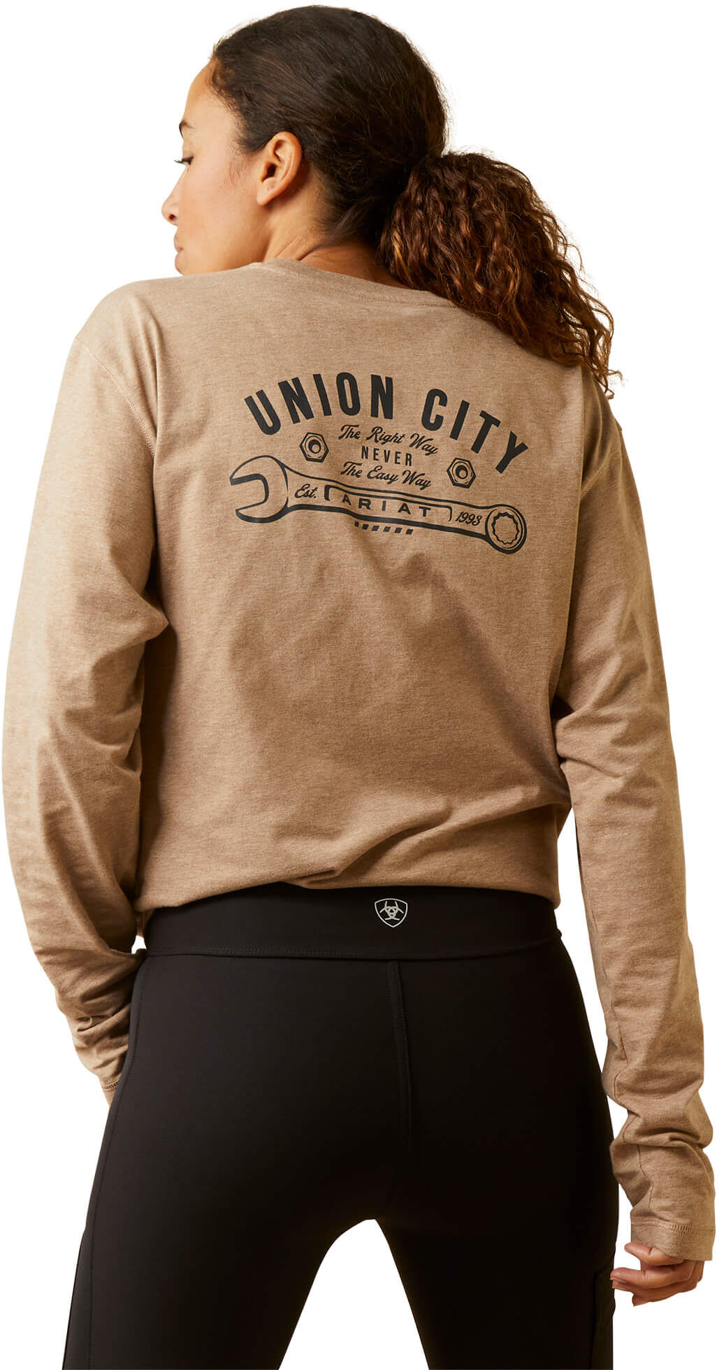 Women's Rebar Workman Union City T-Shirt in Oatmeal Heather, Size: Medium by Ariat