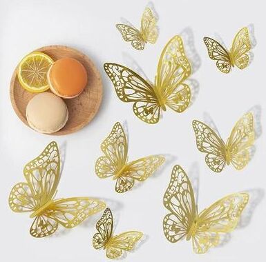 Uplift Essentials 48 Piece 3D Metallic Butterfly Wall Decor Set style 3