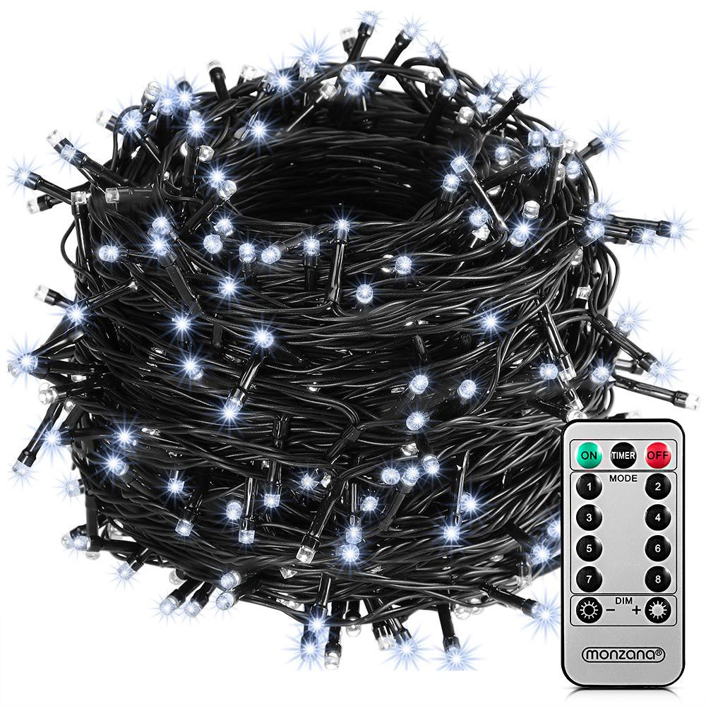 Monzana LED-lichtketting met 200 koelwitte LED's, 20 meter, zwarte kabel