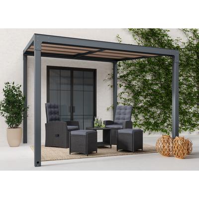 Anbaupavillon KONIFERA "Pergola Anguilla", grau (anthrazit, braun), B/H/T: 292cm x 308cm, Pavillons, Schiebedach, in 292 cm und 392 cm Breite, Höhe: 208 bis 262 cm, Alu, Topseller