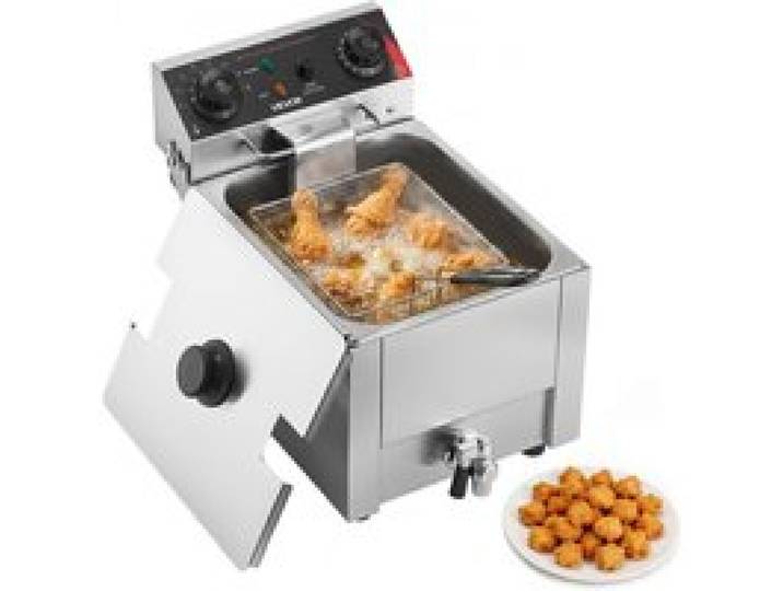 VEVOR Friteuse Électrique Professionnelle, Friteuse à Huile 2500 W 6,8 L, pour Frites Restaurant, en Inox avec Panier Couvercle Thermostat Robinet de Vidange, Système de Filtration d'Huile Amélioré