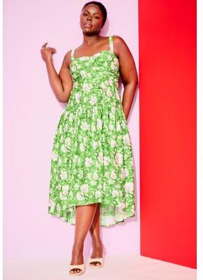 Plus Size Women's High-Low Midi Dress by June & Vie in Flowers Green (Size 14 W)