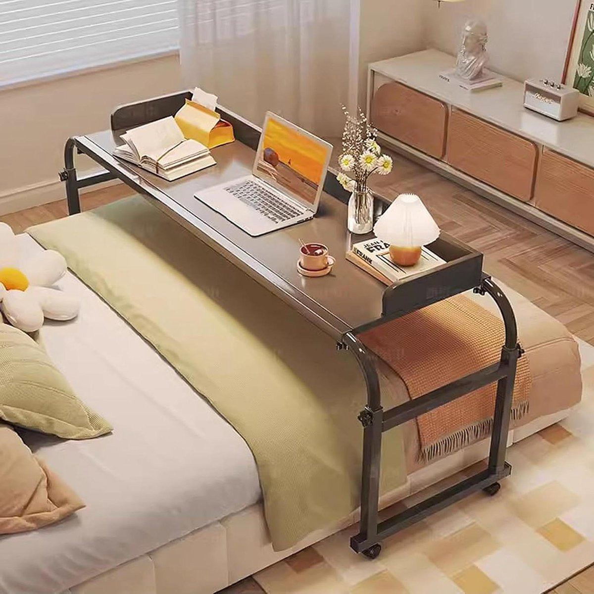 Overbed Bureau Zwart - Verstelbare Laptoptafel voor in Bed - Lengte: 115-210 cm