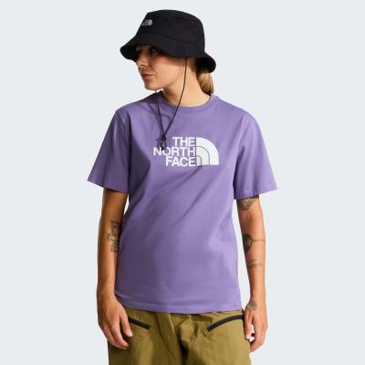 T-Shirt THE NORTH FACE "W EVOLUTION HALF DOME RELAXED SHORT SLEE", Damen, Gr. S, lila (grounded plum), Obermaterial: 100% Baumwolle, normal, Rundhals, Shirts T-Shirt, relaxt geschnitten, Kurzarm, für sportliche Aktivitäten und Outdoor