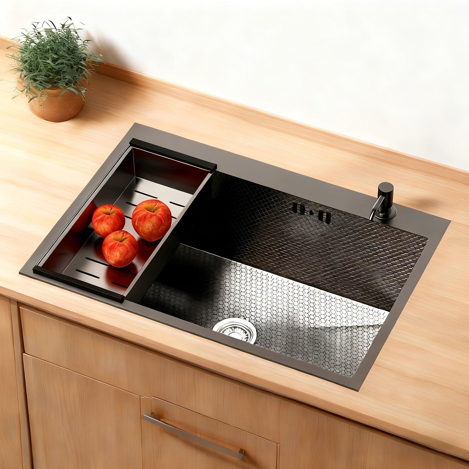 Schwarze Spüle aus Edelstahl - Küchenspüle - Einbau-Spüle - Unterbau-Spüle - Einbecken-Spüle - 80x50 cm