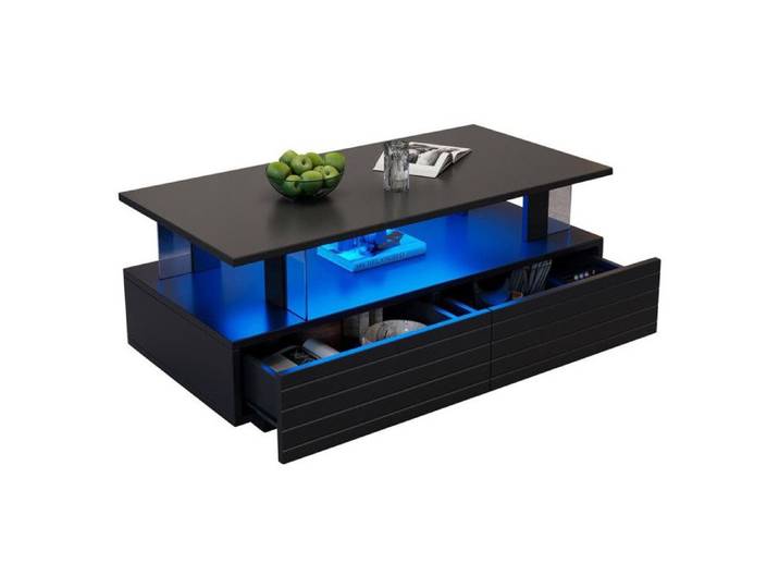 Table basse LED noire - fonction de rangement table basse LED en acrylique table d'appoint table basse rectangulaire à double