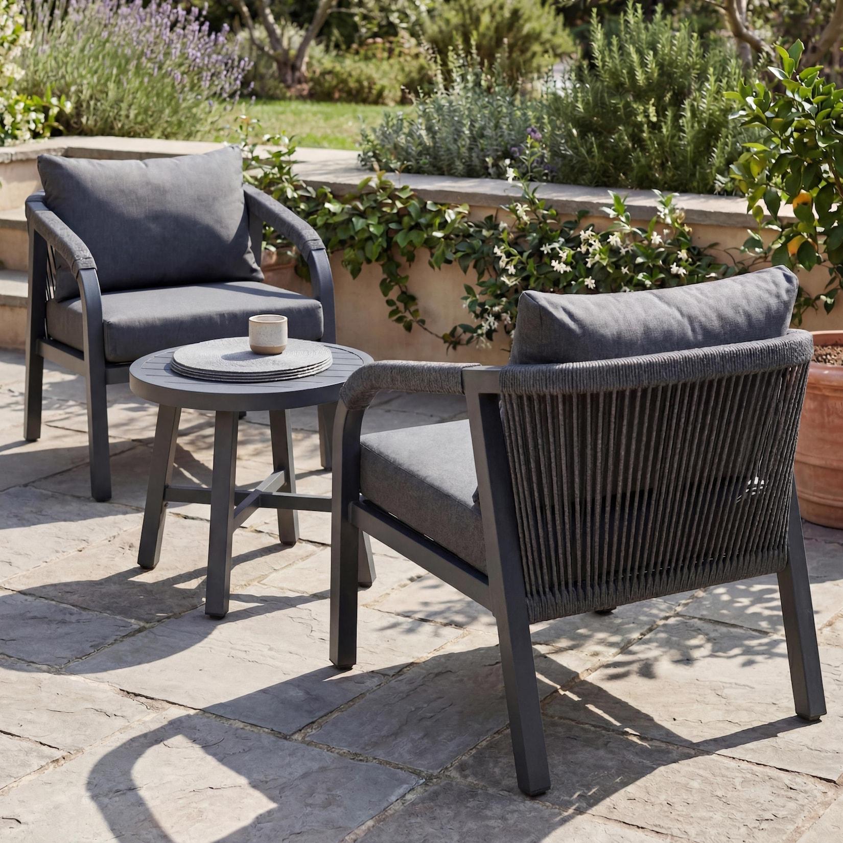 Aluminium Lounge-Set MCW-P82, Gartengarnitur Balkon-Set Stuhl Tisch, Stoff/Textil (220g/m²) ~ dunkelgrau