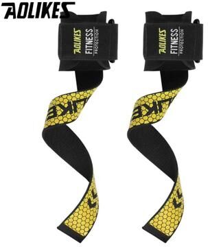 Uplift Picks AOLIKES Non Slip Weight Lifting Straps With Gel Grip yellow