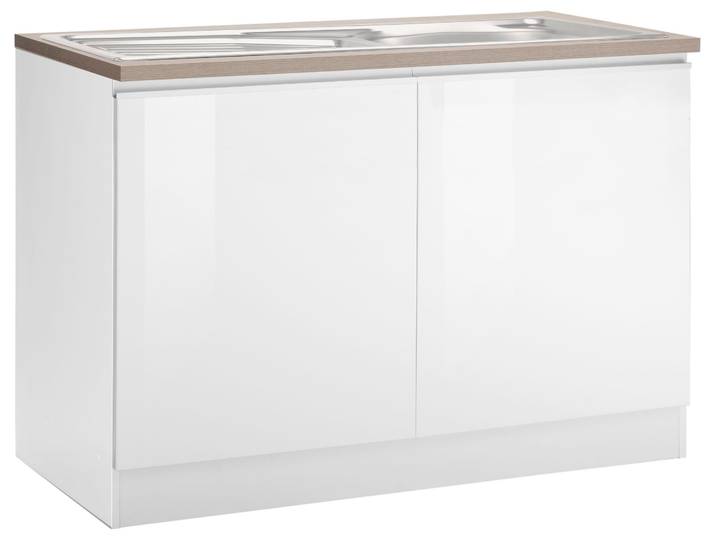 Spülenschrank KOCHSTATION KS-Ohio , weiß (weiß hochglanz, weiß), B:120cm H:85cm T:60cm, Schränke, Spülenschrank, Breite 120 cm
