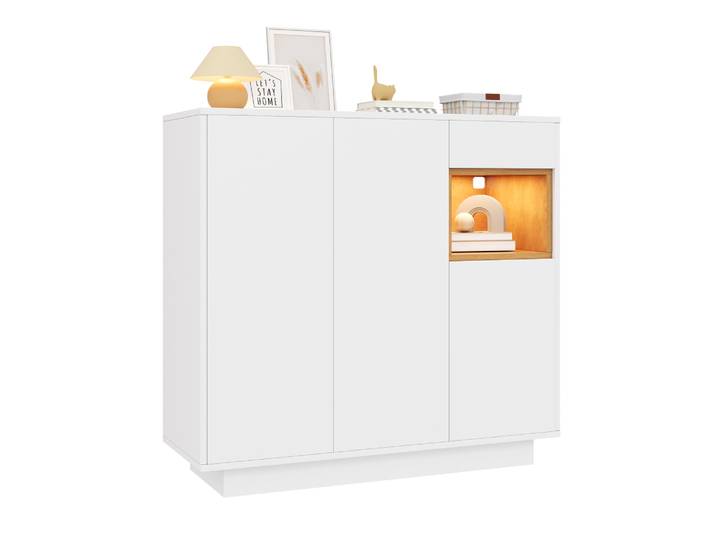Cette armoire à chaussures avec un tiroir en bois blanc et naturel avec des sols insérés réglables, peut accueillir 14 à 18 paires de chaussures