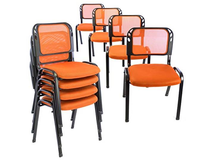Nexos Trading 8er Set Bürostuhl Konferenzstuhl Besucherstuhl orange gepolsterte Sitzfläche stapelbar 52,5 x 45 x 80 cm Stapelstuhl Metallrahmen schwarz
