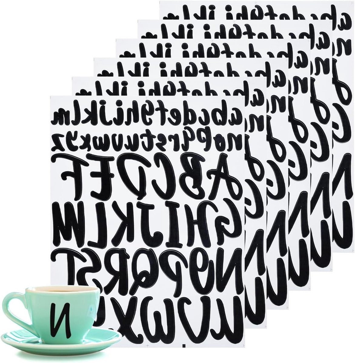 Vinyl Letterstickers Alfabet Hoofdletters Zwart - 6 vellen