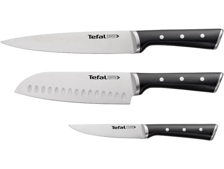 Messer-Set TEFAL K232S374 Ice Force , grau (schwarz, edelstahlfarben), Edelstahl, Kochmesser-Sets, Messer-Set, Edelstahl, lang anhaltende Schneidleistung und Schärfe, Topseller