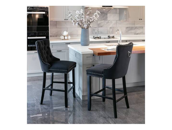 OKWISH Esszimmerstuhl Hocker-Set 2-tlg., Samt, gepolstert, schwarz