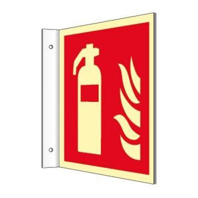 Fahnenschild Feuerlöscher ISO 7010 Kunststoff langnachleuchtend 20 x 20 cm.