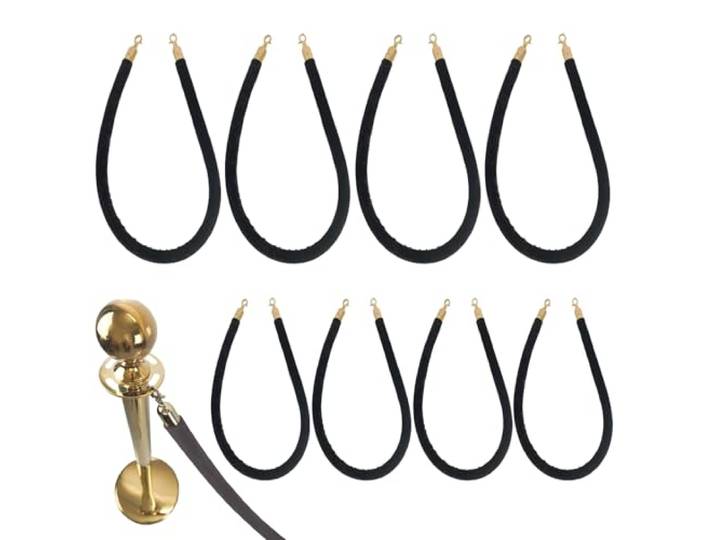 Luxuriöse Seilbarriere aus schwarzem Samt mit goldenen Haken – tragbare Warteschlangentrenner for Veranstaltungen,(8 Pack 140cm/55 in)