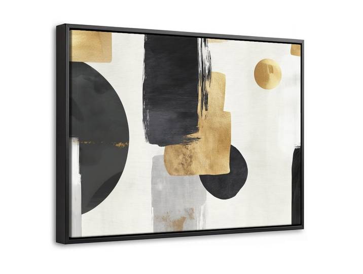 LEINWAND Bilder mit Rahmen - Gold - Rechtecke - Kreise - Abstrakt - 40x30