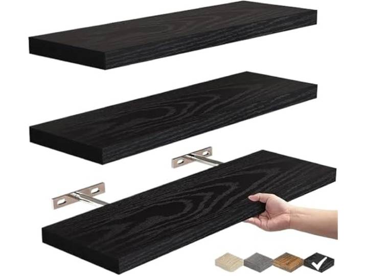 PADGCNOR Wandregal Holz Rustikale schwebende Holzregale Wandmontage for Badezimmer, Schlafzimmer, Küche, Bücher.(Black)