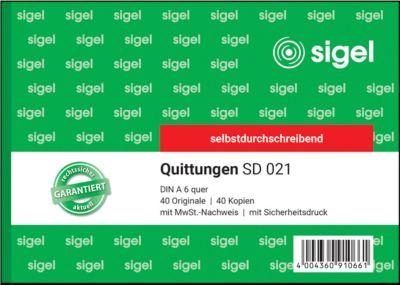 sigel® Quittungen mit MWSt.-Nachweis SD021, DIN A6 quer, 2 x 40 Blatt, selbstdurchschreibend