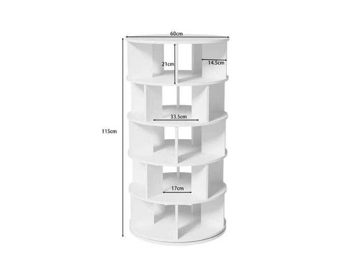 Meuble à chaussures - ZEVKOR - Rotatif - 5 niveaux - 360° rotatif - Blanc 60×60×115 cm