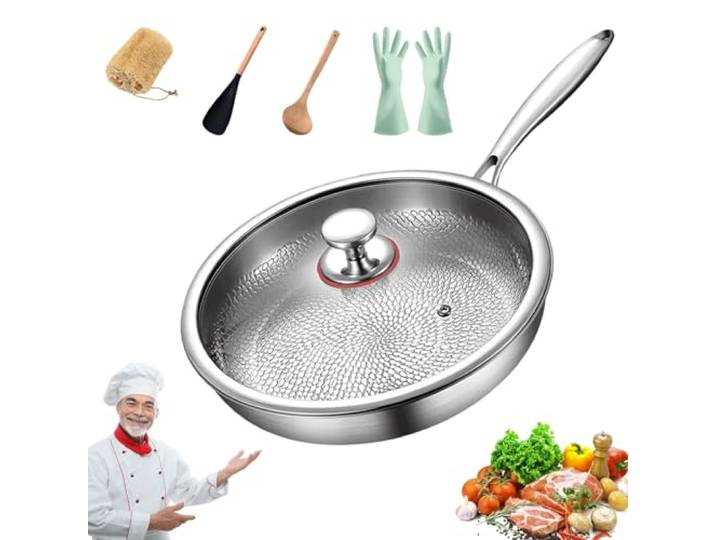 HOPASRISEE Kovali Titan Bratpfanne, 2026 Upgrade Kovali Titan Pfanne Unbeschichtet mit Deckel 26/28/30 cm, Verdickt, Antihaftbeschichtet & Langlebig(28CM,Mit Abdeckung)