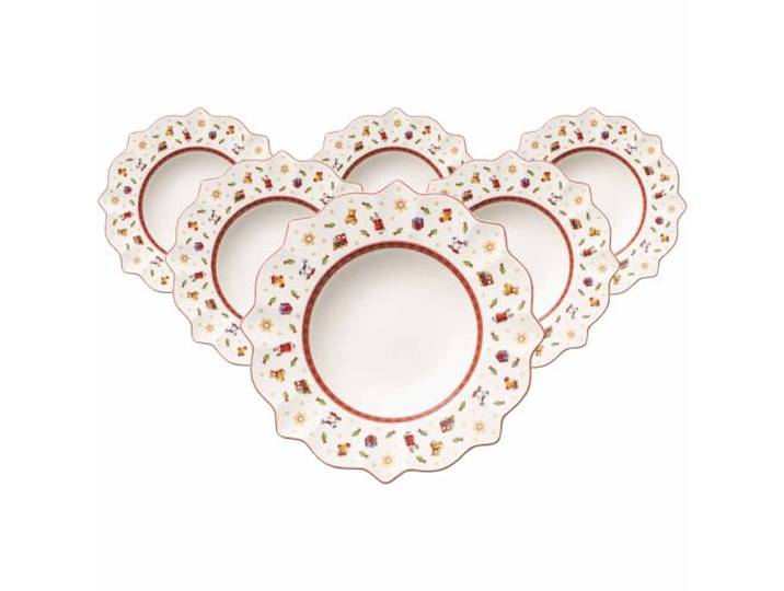 Villeroy & Boch Toy's Delight Suppenteller 6er Set, 26 cm, Tiefer Teller mit Weihnachtsdekor, Premium Porzellan, Weiß