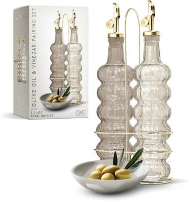 COOK WITH COLOR Glass Olive Oil Bottle Dispenser - 2 Pack- 17oz Oil and Vinegar Carafe Decanter