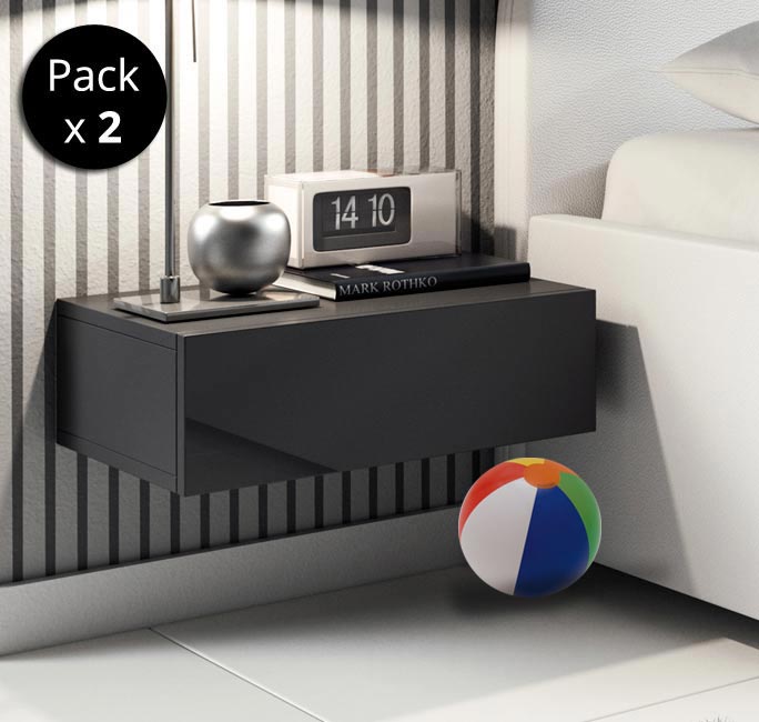 MB Muebles Bonitos Pack de 2 mesas de cabeceira Europa cor preta